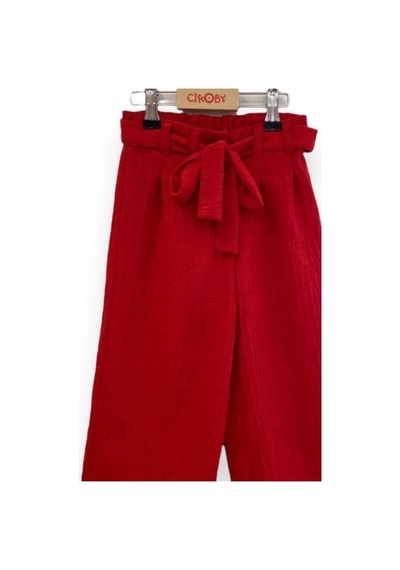 Çikoby Kız Çocuk Dokuma Bol Paça Pantolon-13767-kırmızı Kırmızı