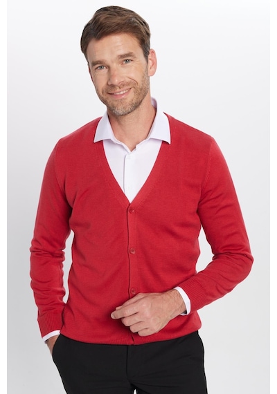 Tudors Erkek Slim Fit Düğmeli Düz Pamuklu Kırmızı Hırka-24131 Kırmızı