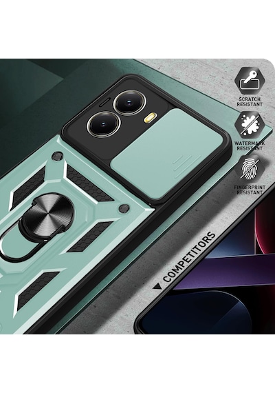 Xiaomi Poco X7 Pro İle Uyumlu Kılıf Magnetik Standlı Kamera Korumalı Sürgülü Kapak Yeşil
