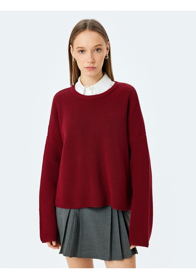 Koton Basic Triko Kazak Yuvarlak Yaka Uzun Kollu Regular Fit Bordo 5wal90051ht Bordo
