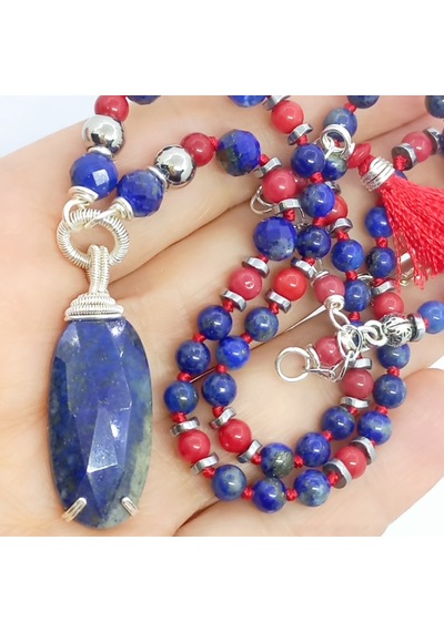 2072 Lapis Lazuli Mercan El Yapımı Kolye Lacivert