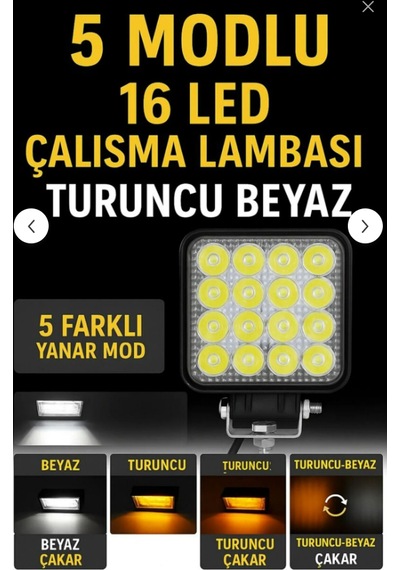Astra Led 16 Led 5 Modlu Flaşlı Turuncu Beyaz Çalışma Lambası