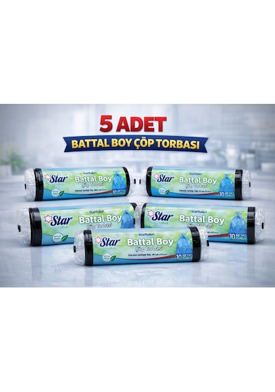 Star Plus Standart Büyük Boy Atık Poşeti 65x80 Cm 10 Adet Dayanıklı Sızdırmaz Atık Torbası 5 Adet