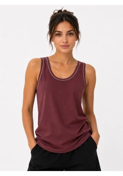 Valensdesign Sporcu Atlet Bisiklet Yaka Kolsuz Yazlık Atlet - Bordo