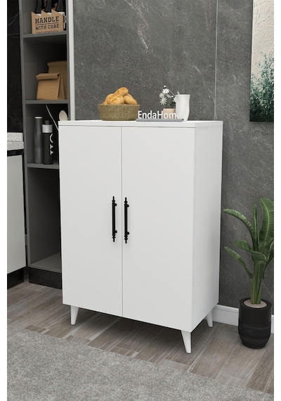 Pegasus 3 Raflı 2 Kapaklı Çok Amaçlı Dolap Mutfak Banyo Balkon Erzak Killer Dolabı - Beyaz