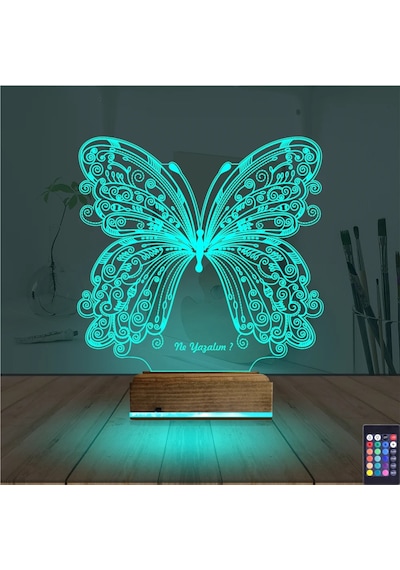 Luvivia Kelebek Kişiye Özel 3d Lamba - Masa Gece Lambası V1 Şeffaf