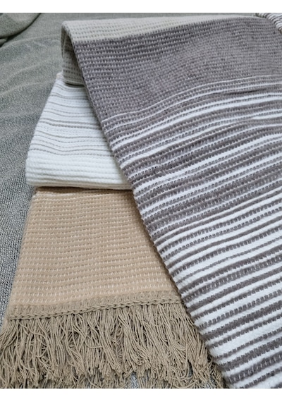 Aksu Allday Çift Kişilik Pamuklu Battaniye Tv Battaniye 2'li Set 180 X 220 / 130 X 170cm Kahve - Krem