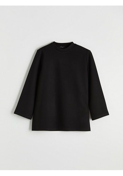 Lcw Modest Siyah Bisiklet Yaka Soft Touch Kadın Sweatshirt Tunik