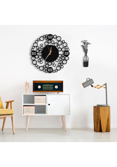 50X50 Dekoratif Duvar Saati + Ahşap Tablo 35 Cm (487865129) Siyah