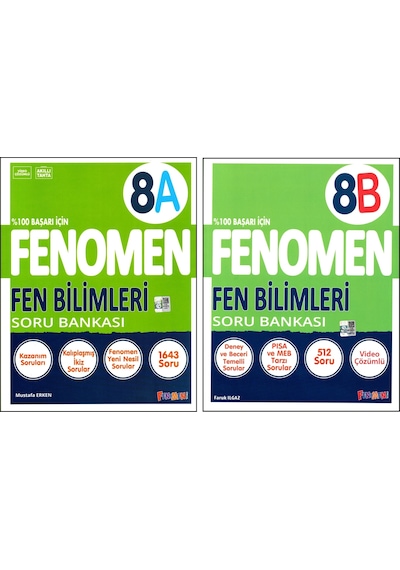 Fenomen 8. Sınıf Lgs Fen Bilimleri Soru Bankası A + B Kitabı 2 Kitap