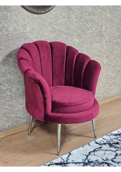 Zafir Tekli İstiridye Krom Kaplama Sivriltme Ayak Çay Seti Koltuk Tekli Berjer , Balkon, Salon, Ofis Bordo