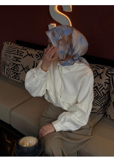 Qalortex Scarf Pamuklu Soft Roza Desen Eşarp-bulut/kahve