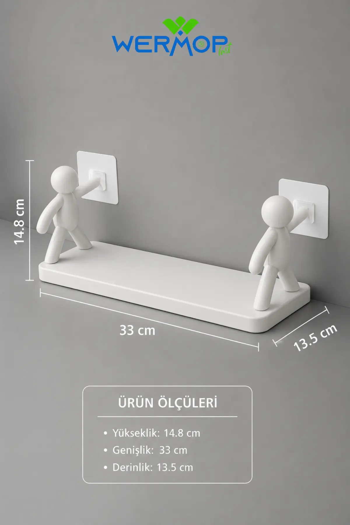 Yapışkanlı Rambo Etejer Mutfak Rafı Banyo Rafı Çok Amaçlı Duvar Rafı Beyaz