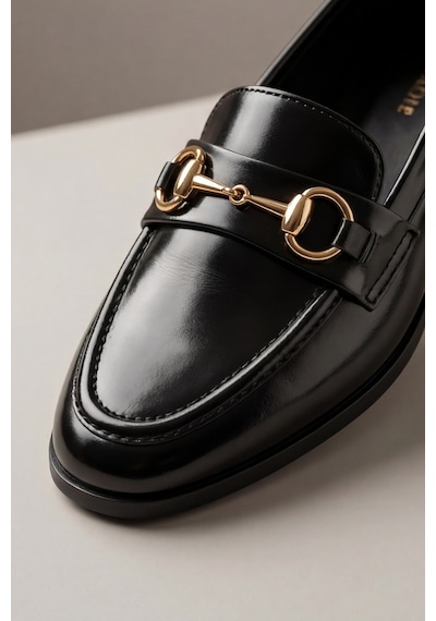 Iconic Klasik Siyah Kadın Loafer Ayakkabı Toka Detaylı Esnek ve Hafif