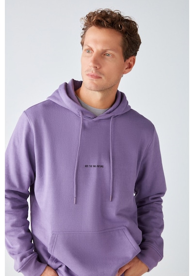 Grımelange Epıc Erkek Yumusaçık Kumaşlı Kapüşonlu Kordonlu Regular Fit Nakışlı Mor Sweatshirt