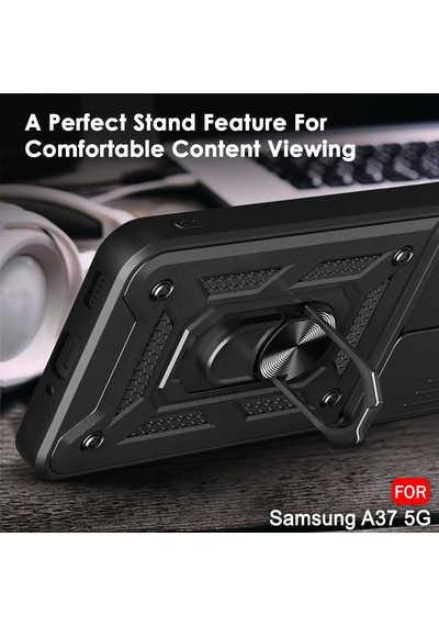 Samsung Galaxy A37 İle Uyumlu Kılıf Magnetik Standlı Kamera Korumalı Sürgülü Kapak Siyah