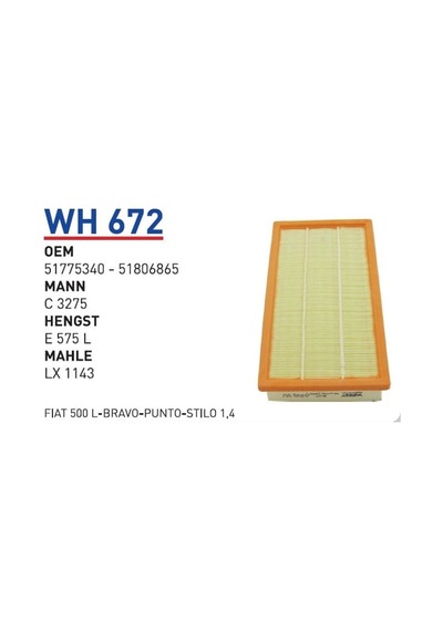 WUNDER WH672 Hava Filtresi Alfa Romeo Mito 1,4