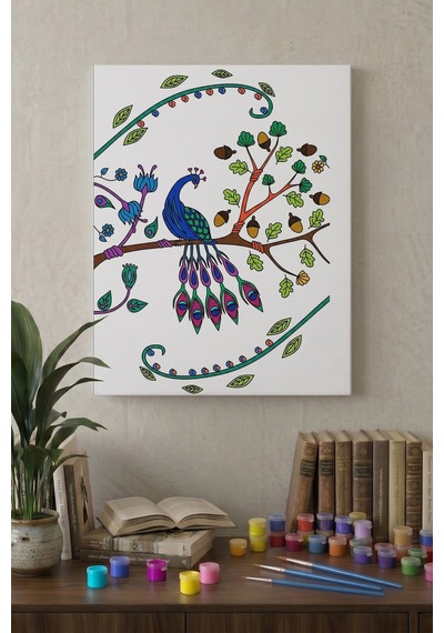 Tavus Kuşu Desenli Mandala Tuval Boyama Seti 40x50 Cm