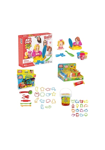 Art Craft Kuaför Oyun Hamur Seti + Hamur Kalıpları 16 Parça + Eğlenceli Kalıplar 19 Parça + 100Gr H