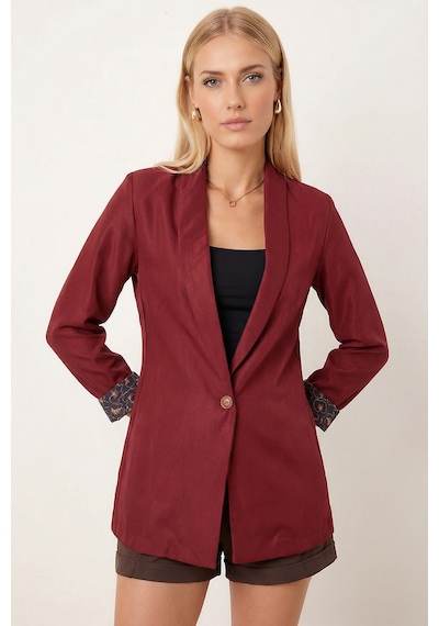 Armonika Kadın Bordo Kol İçi Leopar Desenli Tek Düğmeli Ceket Arm-26k001088