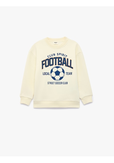 Koton Futbol Baskılı Şardonlu Bisiklet Yaka Uzun Kollu Sweatshirt Ekru 7wkb10391tk