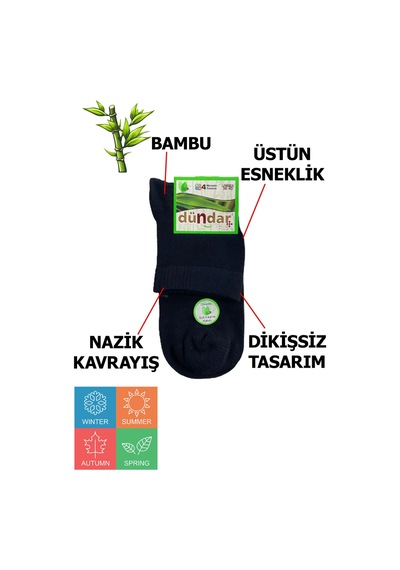 Dündar Çorap Kadın Bambu Konç Patik 4 Mevsim 6'lı Siyah