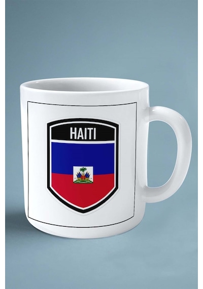 Haiti Bayrak Baskılı Kupa Bardak Çift Taraflı Kişiye Özel Çok Renkli