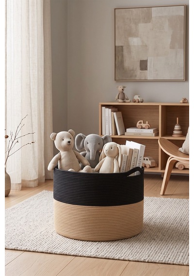 Villadia Home Textile Hasır Sepet Çok Amaçlı Çamaşır Oyuncak Battaniye Kıyafet Depolama Sepeti Dekoratif Organizer 3208sepet
