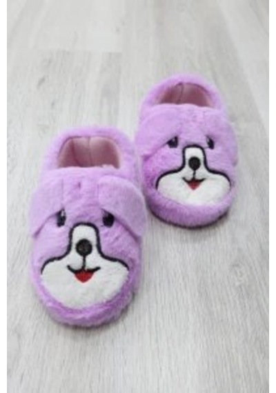 Modafocus Çocuk Köpekli Peluş Panduf - Mor Mor