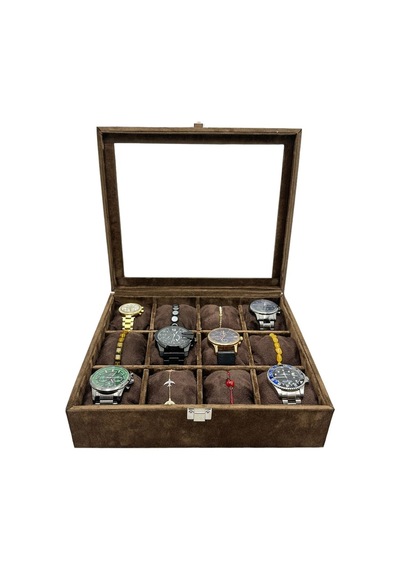 Saat Kutusu 12 Li Alkantara Kahve Kahverengi