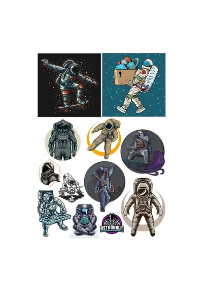 Astronot Stikcer Set-2 12 Parça Telefon, Tablet, Defter, Laptop Sticker