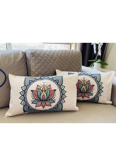 Çift Taraflı Mandala Desenli Dekoratif 2'li Yastık Kılıfı 35*55 cm
