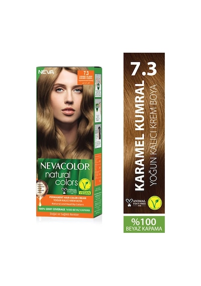Nevacolor Natural Colors 7.3 Karamel Kumral - Kalıcı Krem Saç Boyası Seti