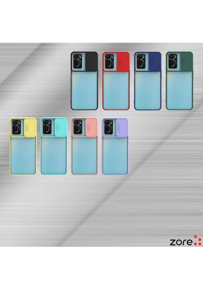 Noktaks - Oppo A96 4g Uyumlu - Kılıf Slayt Sürgülü Arkası Buzlu Lensi Kapak - Koyu Yeşil