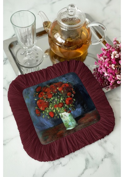 Sanatsal Çiçek Aranjmanlı Püsküllü Sunum Peçetesi-vintage Stil Bordo Rustik Bardak Altlığı Mendil Koyu Fırtına Siyah Sanatsal Çiçek Aranjmanlı Püsküllü Sunum Peçetesi-vintage Stil Bordo Rustik Bardak Altlığı Mendil Koyu Fırtına Siyah