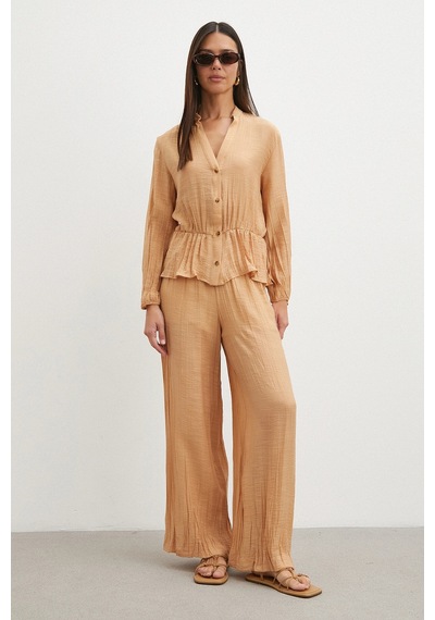 Uterpe Crinkle Wide Leg Pantolon Hardal