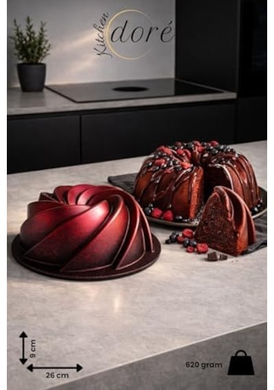 Rüzgar Gülü Kek Kalıbı Cherry Red Kalın Döküm Üç Katmanlı Kaplama 620 Gram .