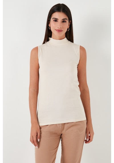 Lela Pamuklu Kolsuz Dik Yaka Bayan T Shirt 5865710 Taş