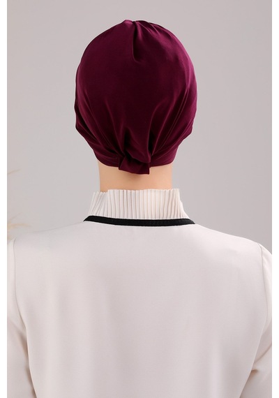 Melodi Scarf Kadın Üç Bantlı Çapraz Hazır Türban Dış Bone Mürdüm Mürdüm