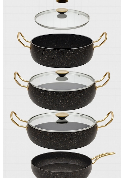 7 Parça Granada Granit Tencere Ve Tava Seti 20 Cm 2.5l, 24 Cm 4.5l, 26 Cm Basık 3l, 26 Cm Tava Gri