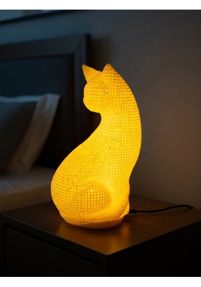 Dekoratif Kedi Figürlü Gece Lambası 3d Yazıcı Baskı Hediyelik Masa Lambası Aydınlatma 23cm Sarı