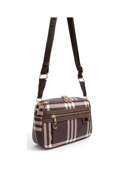 Silver & Polo Silver Polo Kahve - Kahve Çizgili Ekose Kadın Çapraz Çanta Sp1280