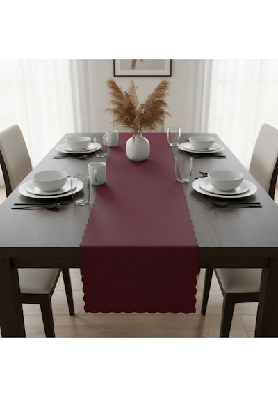 1 Adet Deri Runner-40x140 Cm-fırfır Desenli Runner Bordo