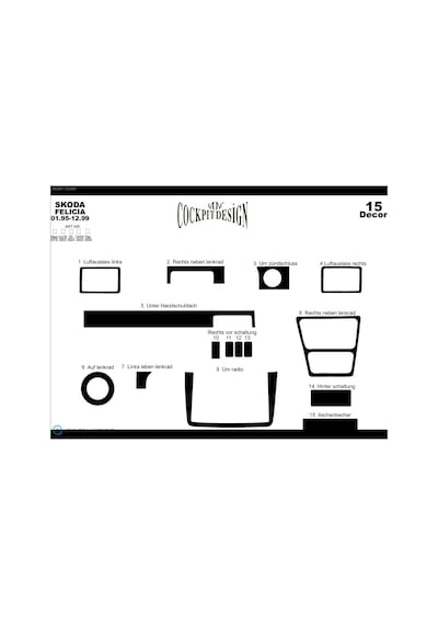 Meriç® Skoda Felicia Ön Torpido Kaplama 15 Parça 1995-1999 (530157361)