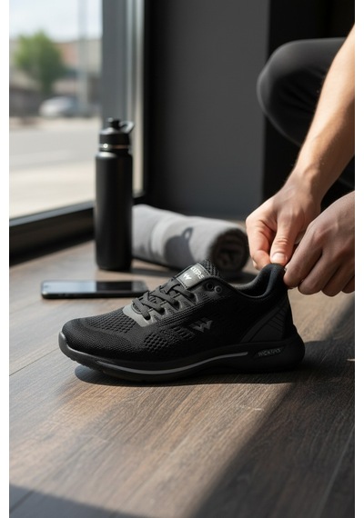Enoch Örme Dokulu Nefes Alabilen Hafif Sport Sneaker Siyah - Füme