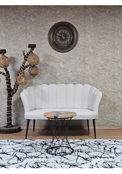 Zafir İkili Papatya Çay Seti Koltuk Siyah Boyalı Sivriltme Ayak, Balkon, Salon, Ofis, Koltuk Takımı Krem