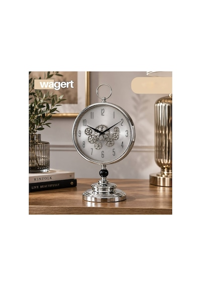 Standlı Çark Detaylı Krom Masa Saati - Retro Tasarım Standlı Salon Saati Gümüş - 886785324 Gümüş - 886785324 Gümüş