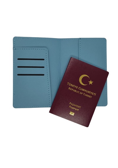 Deri Pasaportluk Kartlıklı Para Bölmeli Pasaport Kılıfı Turkuaz