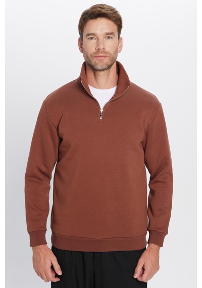 Tudors Unisex Relax Fit Rahat Kesim Pamuklu İçi Polarlı Yarım Fermuarlı Kahverengi Dik Yaka Sweatshirt-31446 Kahverengi Tudors Unisex Relax Fit Rahat Kesim Pamuklu İçi Polarlı Yarım Fermuarlı Kahverengi Dik Yaka Sweatshirt-31446 Kahverengi