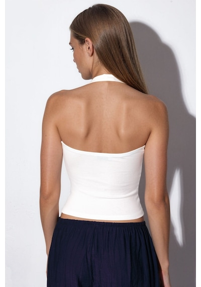 Hiccup Busem İşlemeli Slim Fit Kolsuz Bluz Beyaz